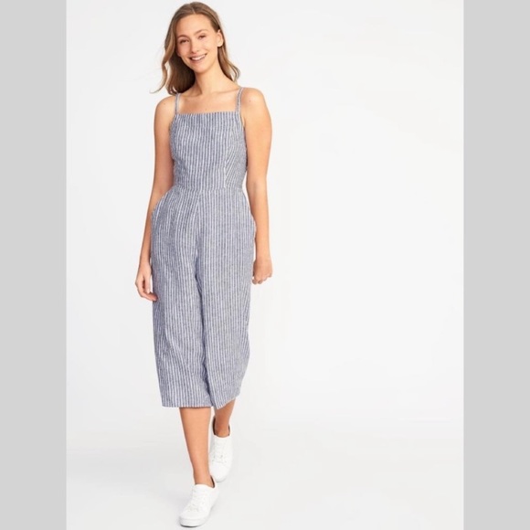 Old Navy | Pants & Jumpsuits | Pinstripe Wide Leg Capri Jumpsuit Romper ...